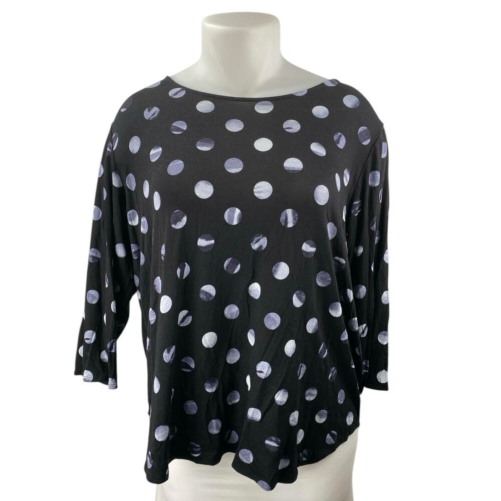 Philosopy Women's Black Polka Dots 3/4 Sleeve Boat Neck Tunic Blouse Top Size 2X
